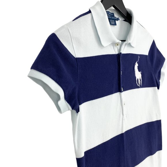 VTG RALPH LAUREN The Skinny Polo Big Pony Navy and White Stripe Shirt - Picture 5 of 15